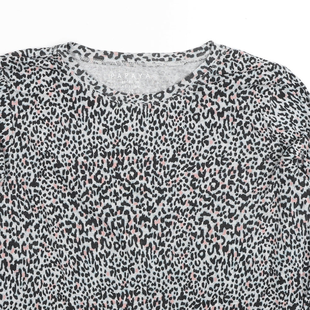 Papaya Womens Grey Animal Print Cotton Basic T-Shirt Size 20 Round Neck - Leopard Print