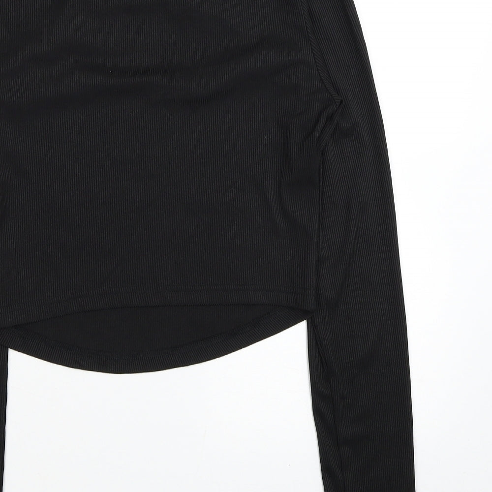 SheIn Womens Black Polyester Cropped Blouse Size L Mock Neck - Cut Out