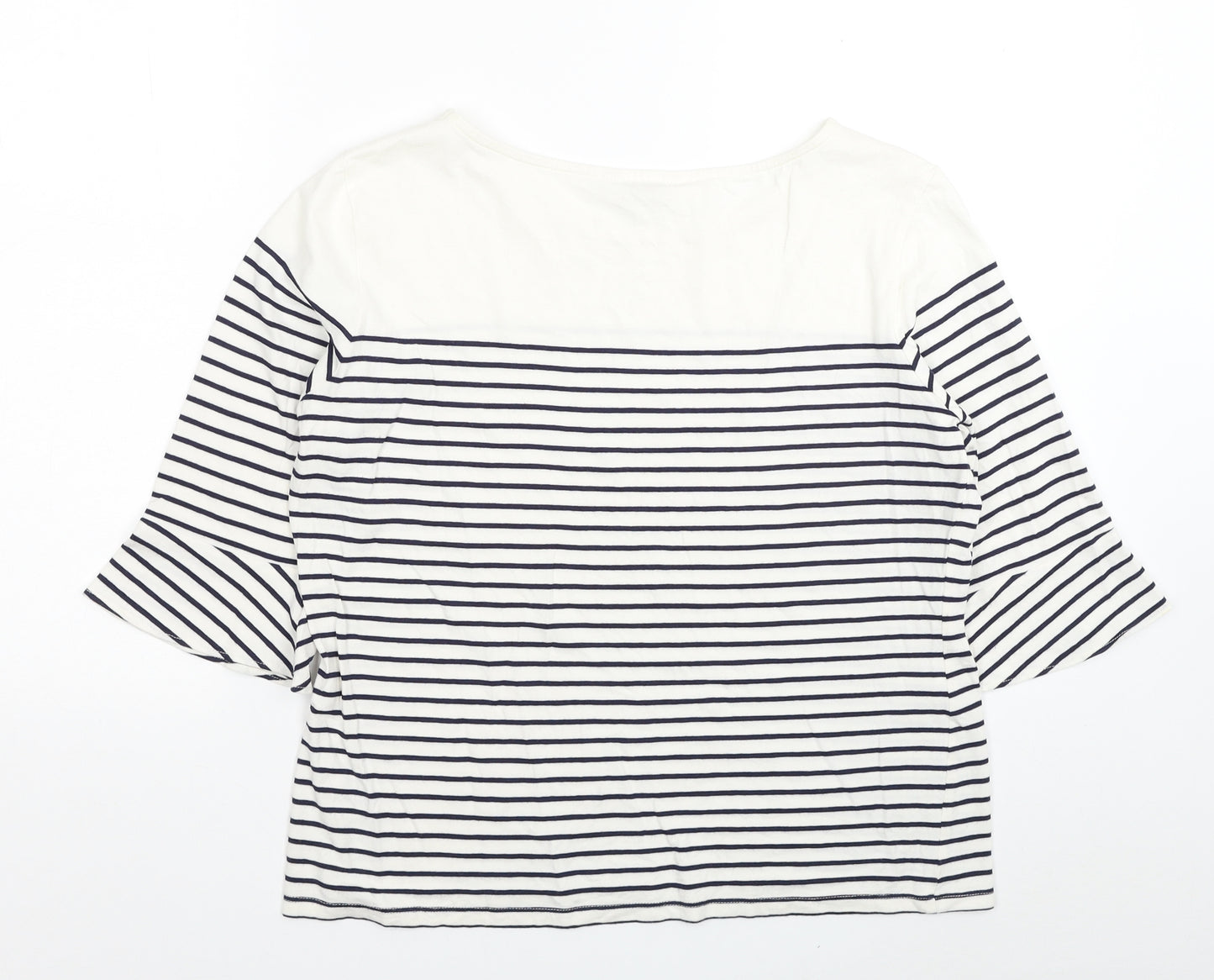 Precis Womens White Striped Cotton Basic T-Shirt Size M Boat Neck