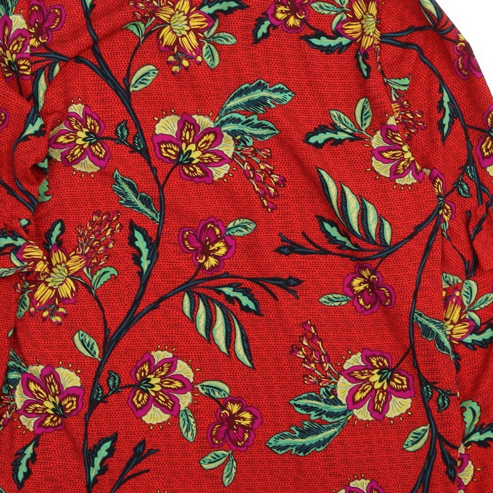 Papaya Womens Red Floral Polyester Basic Blouse Size 10 V-Neck