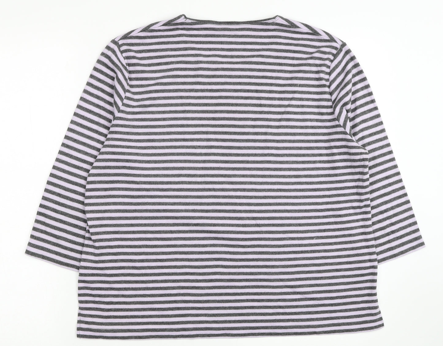 TIGI Womens Grey Striped Polyester Basic T-Shirt Size 18 Scoop Neck