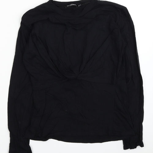 PRETTYLITTLETHING Womens Black Cotton Basic T-Shirt Size 10 Round Neck - Knot Detail