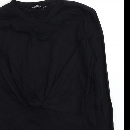 PRETTYLITTLETHING Womens Black Cotton Basic T-Shirt Size 10 Round Neck - Knot Detail