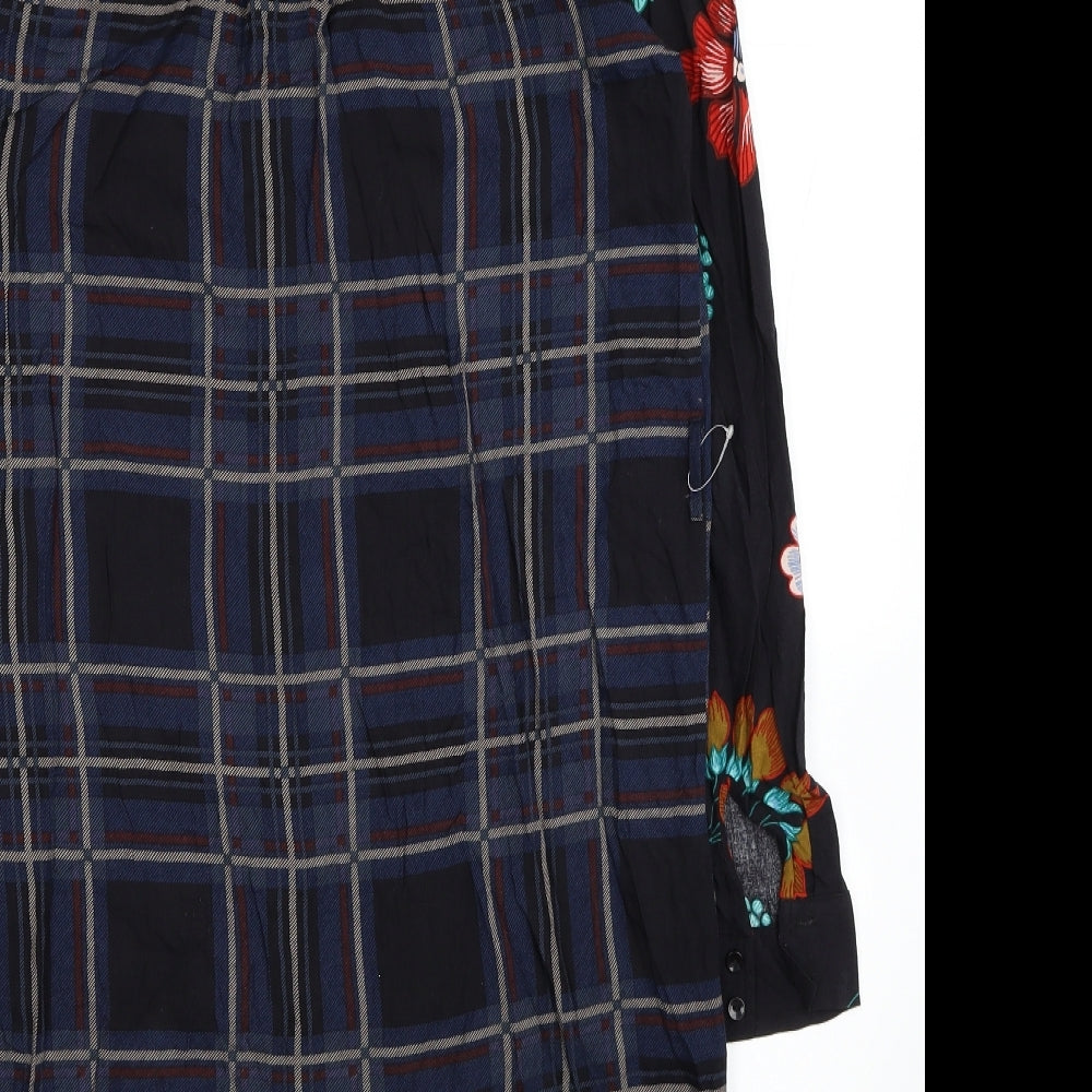 TU Womens Black Plaid Viscose Shirt Dress Size 10 Collared Button - Flowers