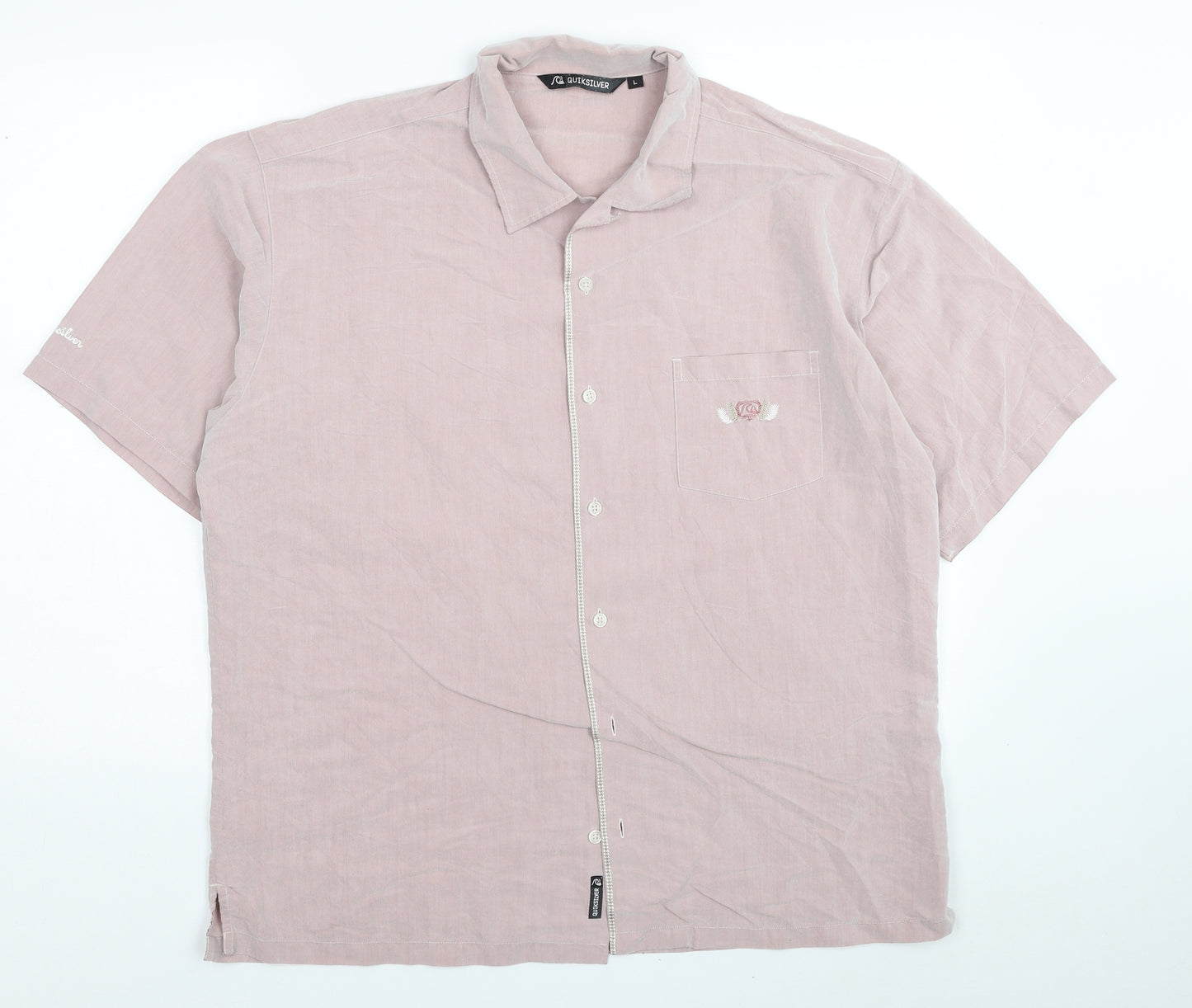 Quiksilver Womens Pink Viscose Basic Button-Up Size L Collared