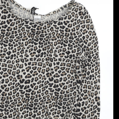Divided by H&M Womens Beige Animal Print Cotton Cropped T-Shirt Size XS Scoop Neck - Leopard Print