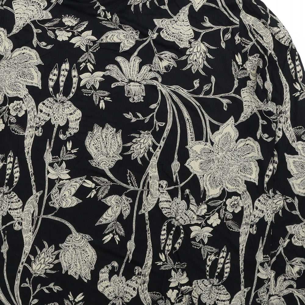 Marks and Spencer Womens Black Floral Viscose Basic Blouse Size 14 Roll Neck