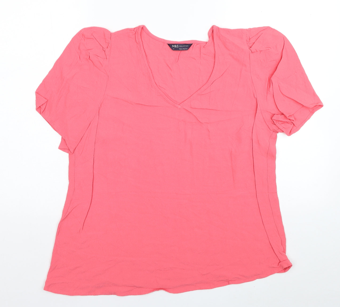 Marks and Spencer Womens Pink Viscose Basic T-Shirt Size 18 V-Neck