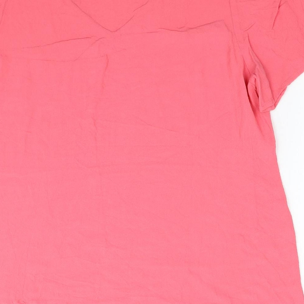 Marks and Spencer Womens Pink Viscose Basic T-Shirt Size 18 V-Neck