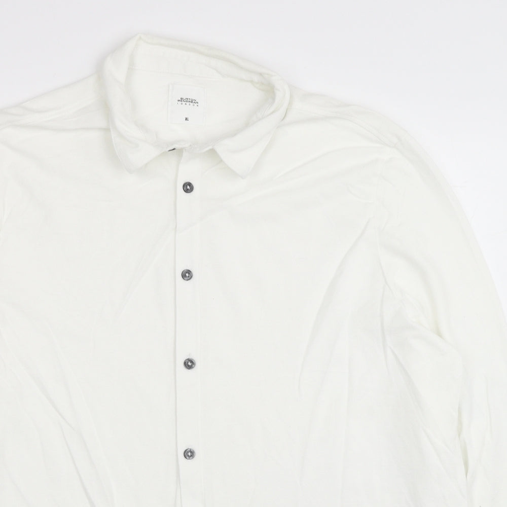 Burton Mens White Cotton Button-Up Size XL Collared Button