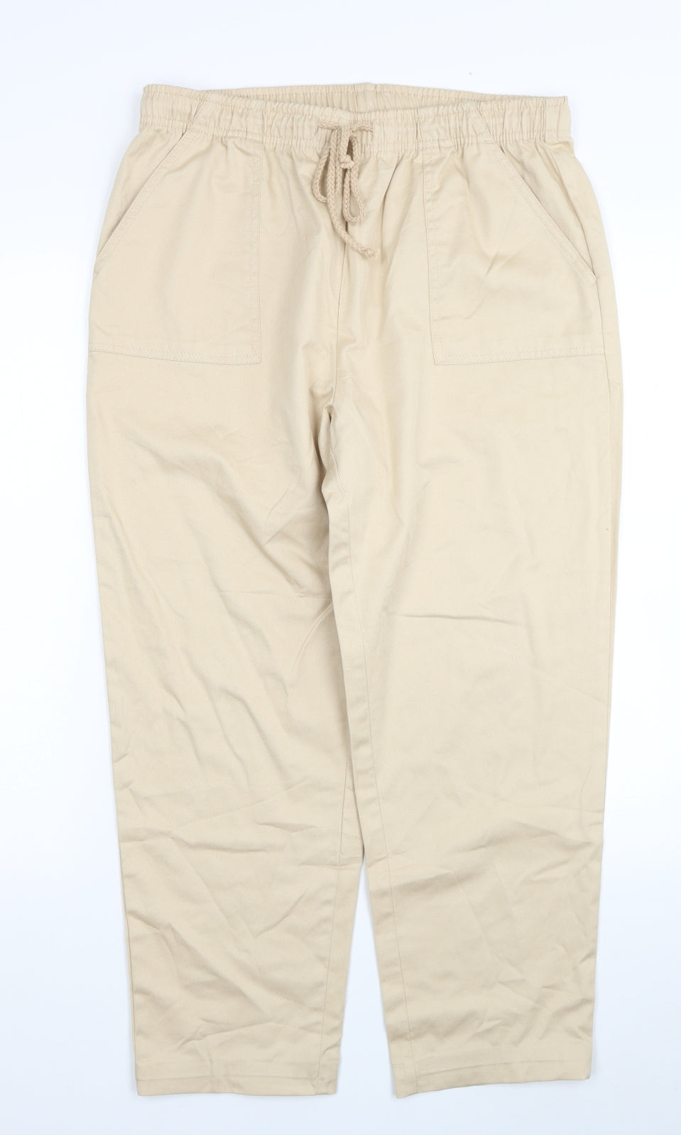 Damart Womens Beige Cotton Cargo Trousers Size 16 L27 in Regular Drawstring