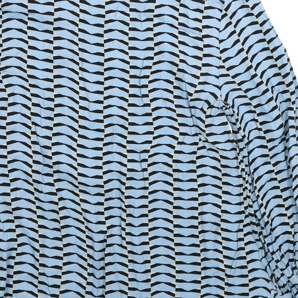 Autograph Womens Blue Geometric Viscose Basic Blouse Size 6 Scoop Neck