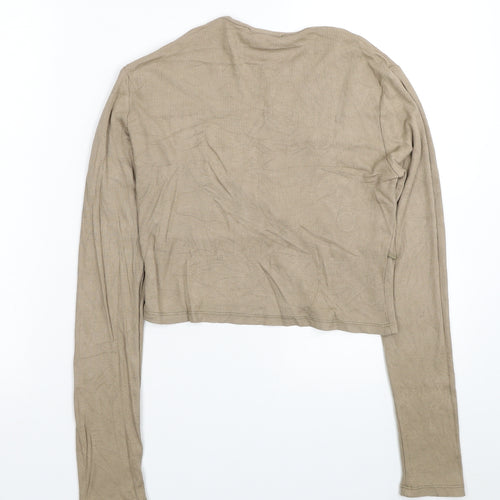 Missguided Womens Beige Viscose Cropped Blouse Size 10 Round Neck - Ribbed