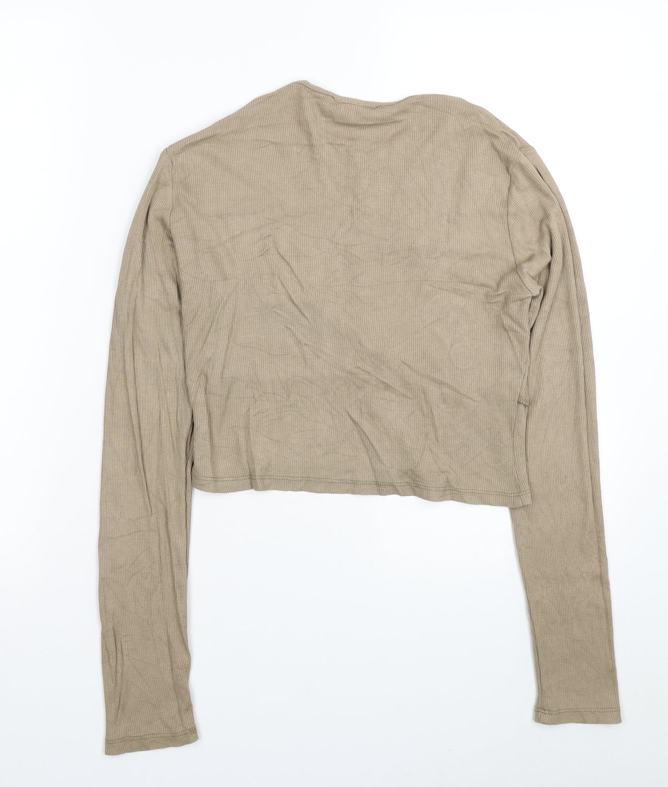 Missguided Womens Beige Viscose Cropped Blouse Size 10 Round Neck - Ribbed