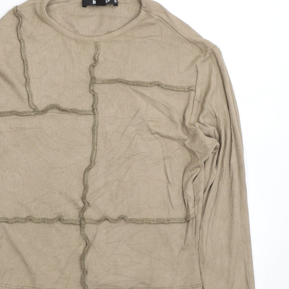 Missguided Womens Beige Viscose Cropped Blouse Size 10 Round Neck - Ribbed