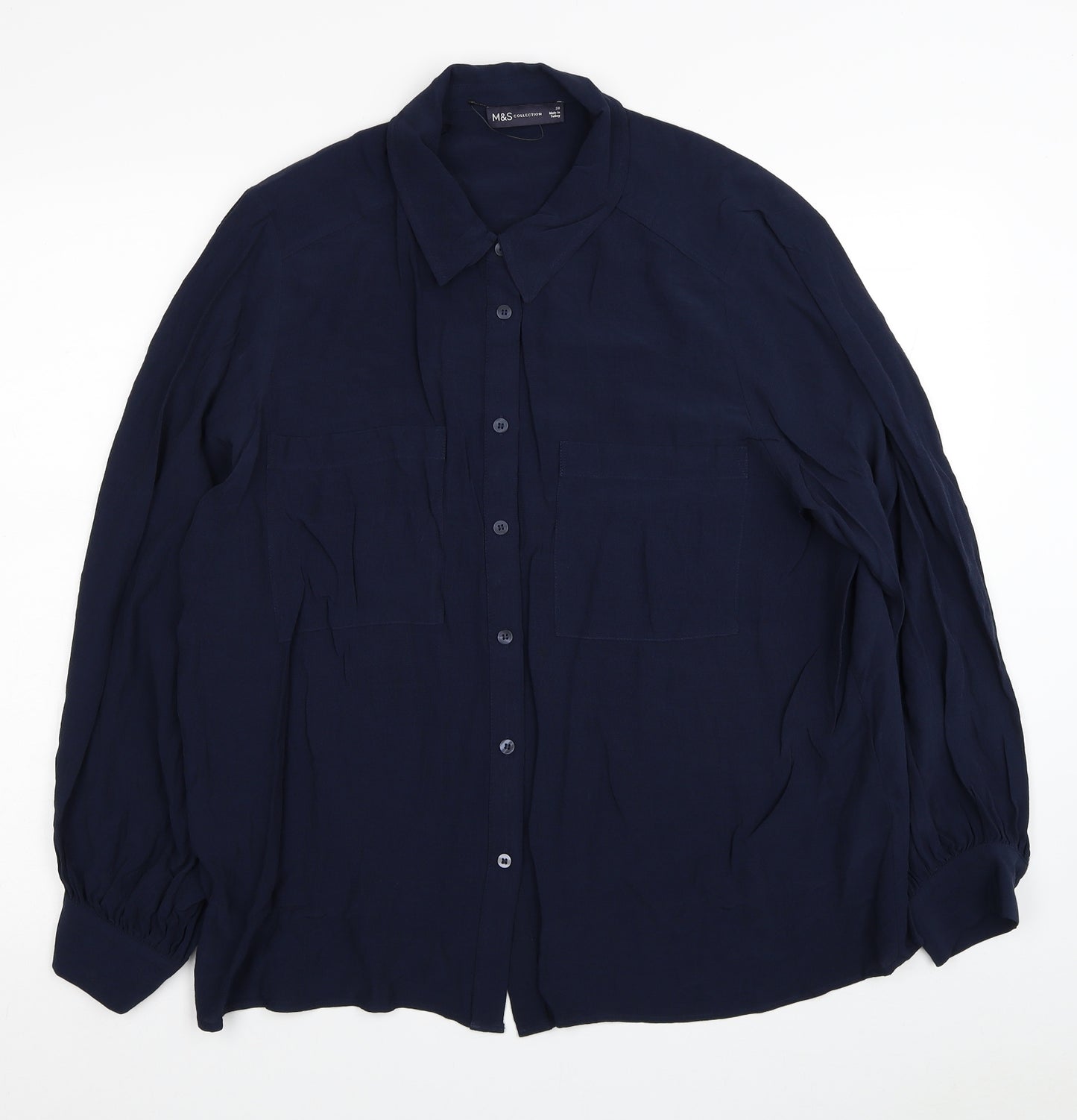 Marks and Spencer Womens Blue Viscose Basic Button-Up Size 20 Collared
