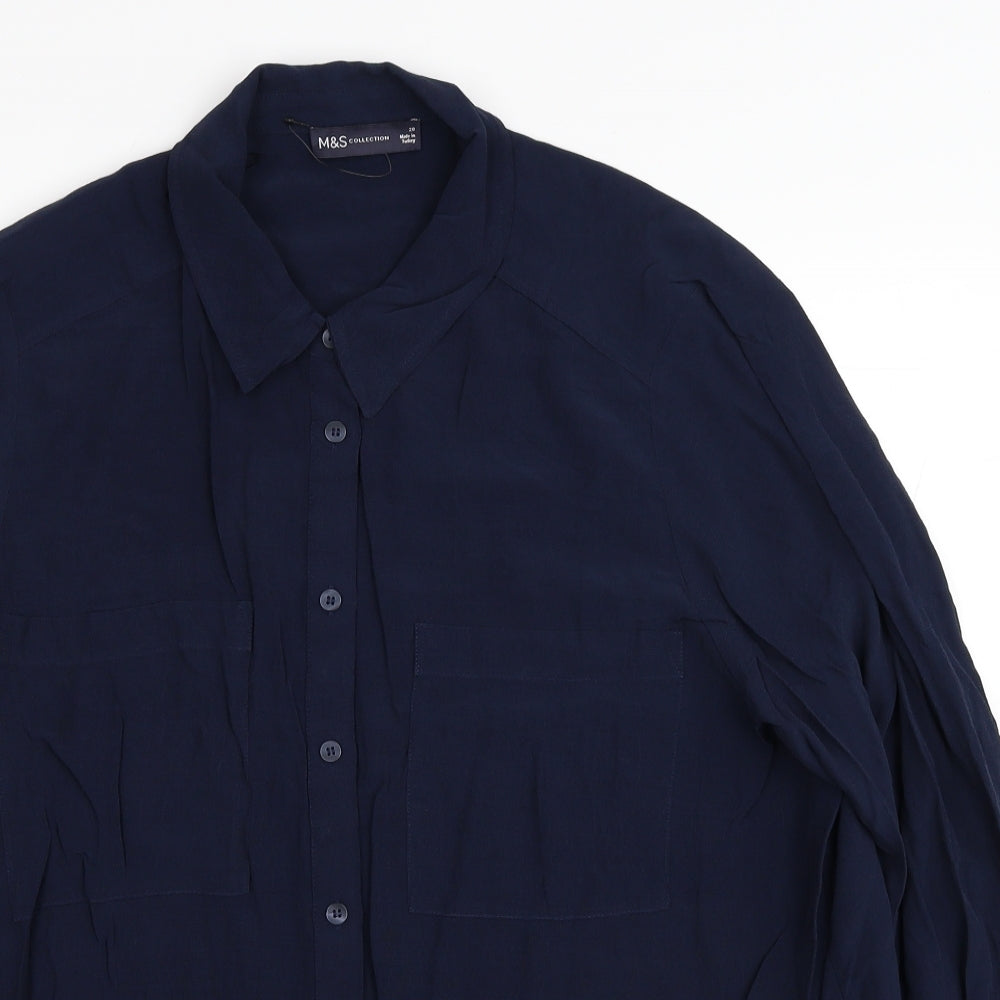 Marks and Spencer Womens Blue Viscose Basic Button-Up Size 20 Collared