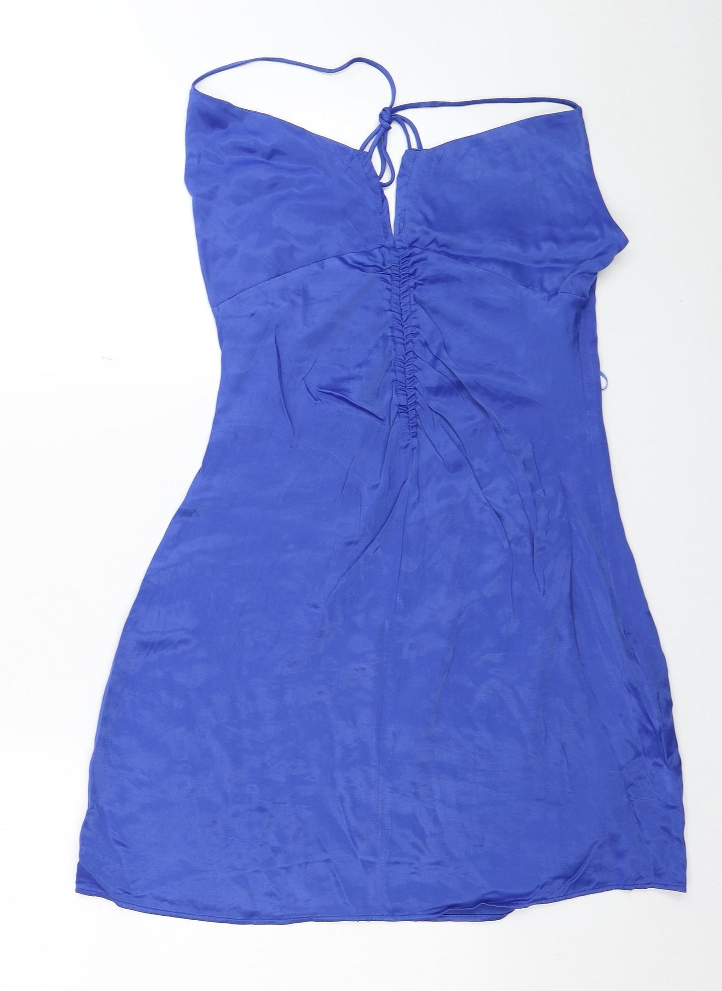 Zara Womens Blue Polyester Slip Dress Size M Halter Zip