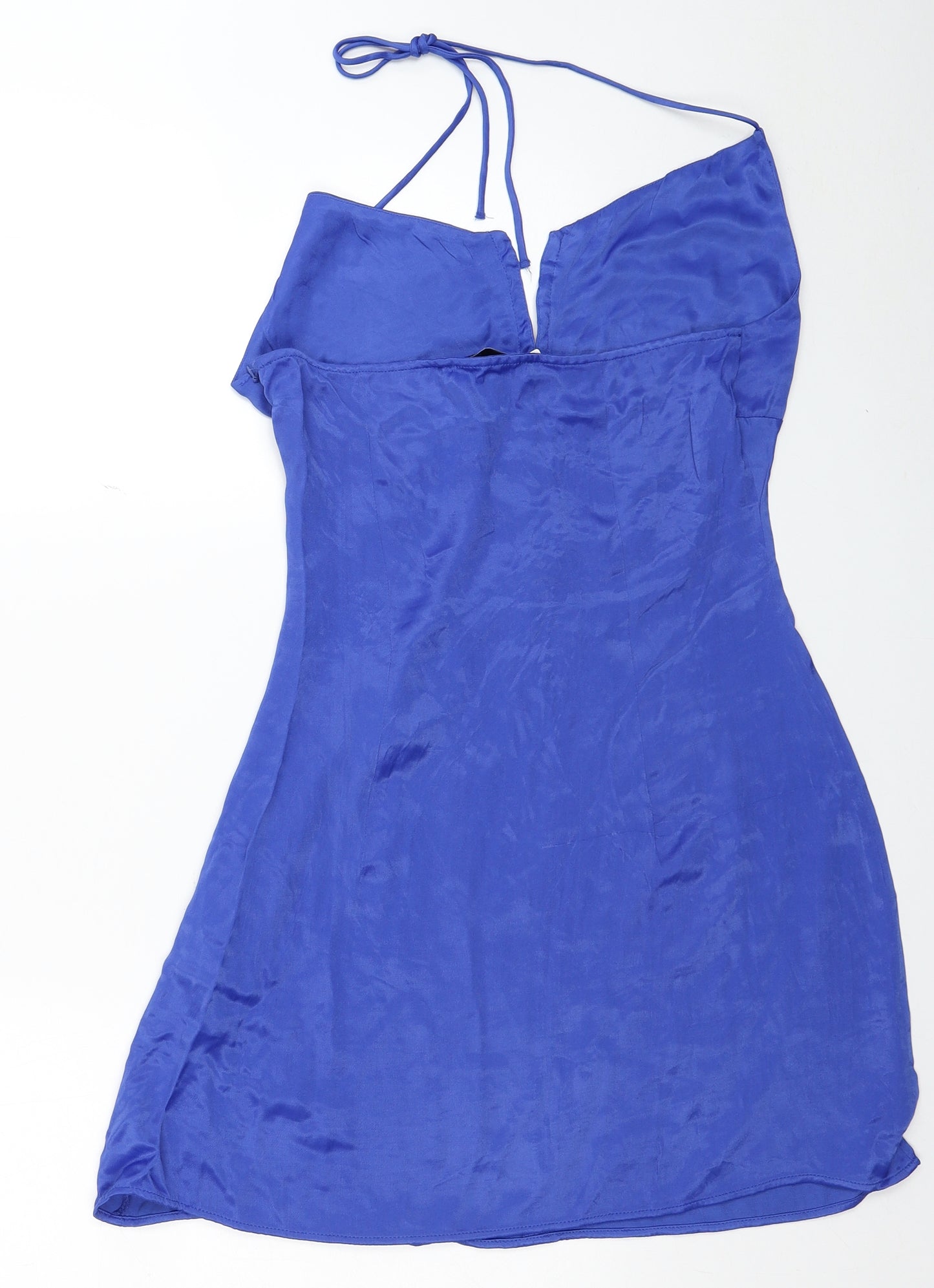 Zara Womens Blue Polyester Slip Dress Size M Halter Zip