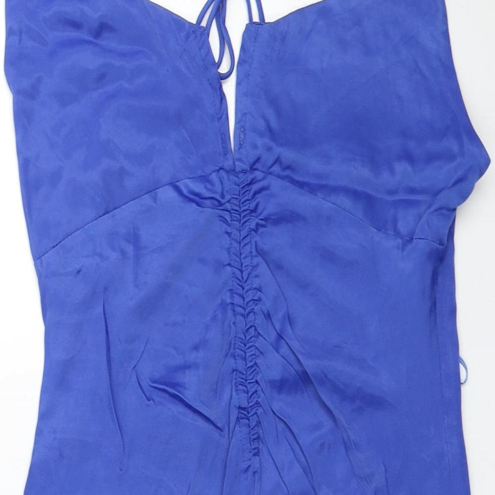 Zara Womens Blue Polyester Slip Dress Size M Halter Zip