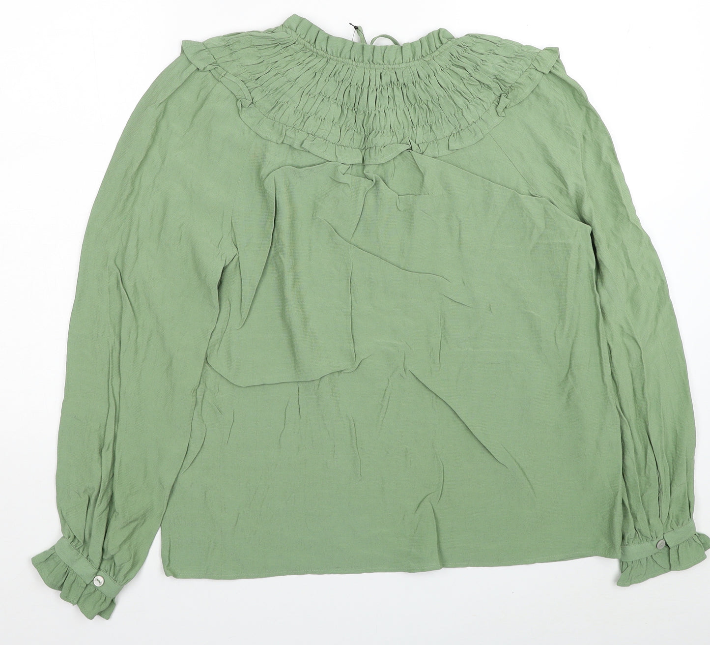 Marks and Spencer Womens Green Viscose Basic Blouse Size 10 V-Neck