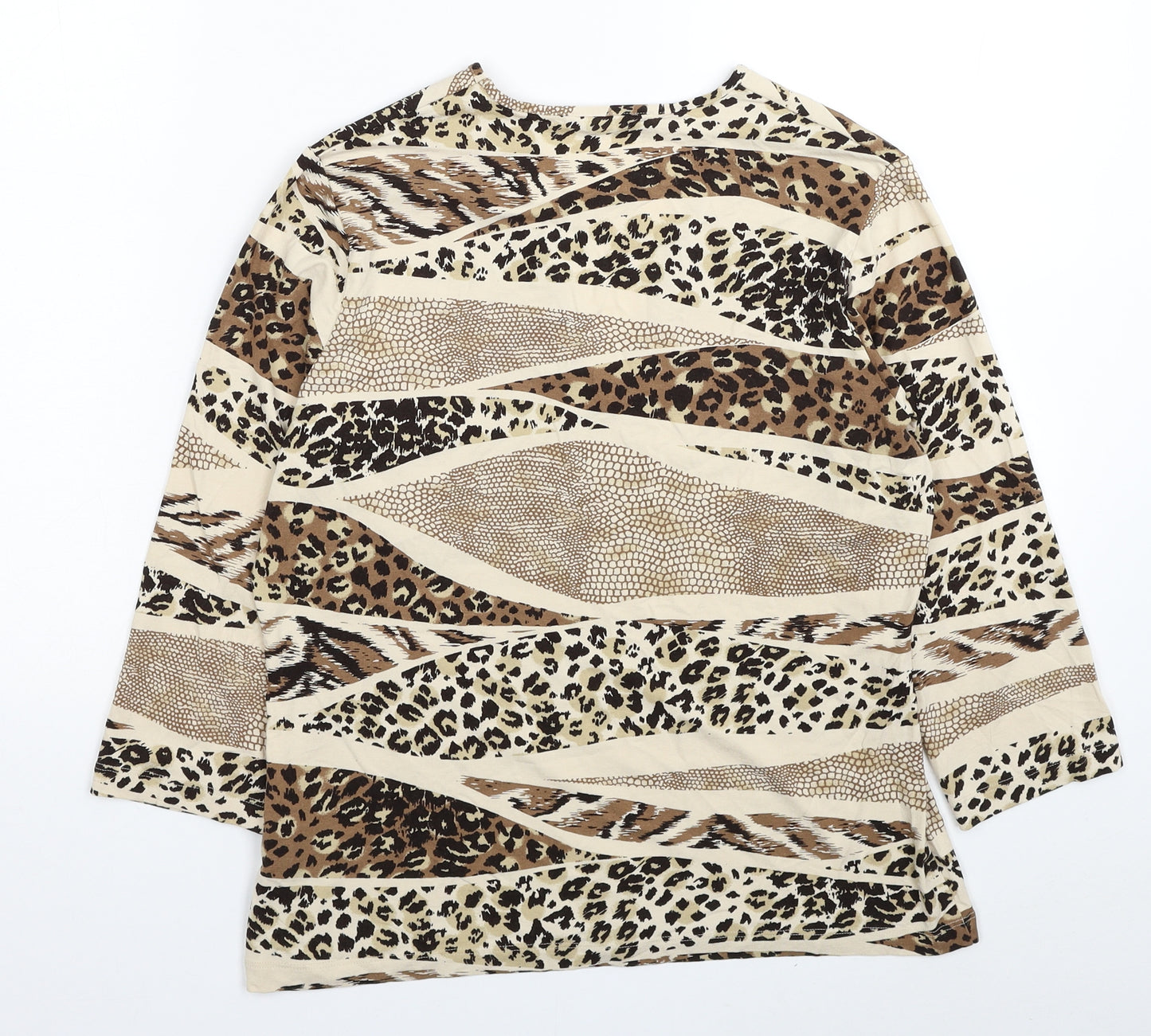 Marks and Spencer Womens Beige Animal Print Viscose Basic Blouse Size 14 V-Neck - Leopard Print