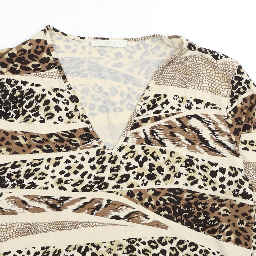 Marks and Spencer Womens Beige Animal Print Viscose Basic Blouse Size 14 V-Neck - Leopard Print