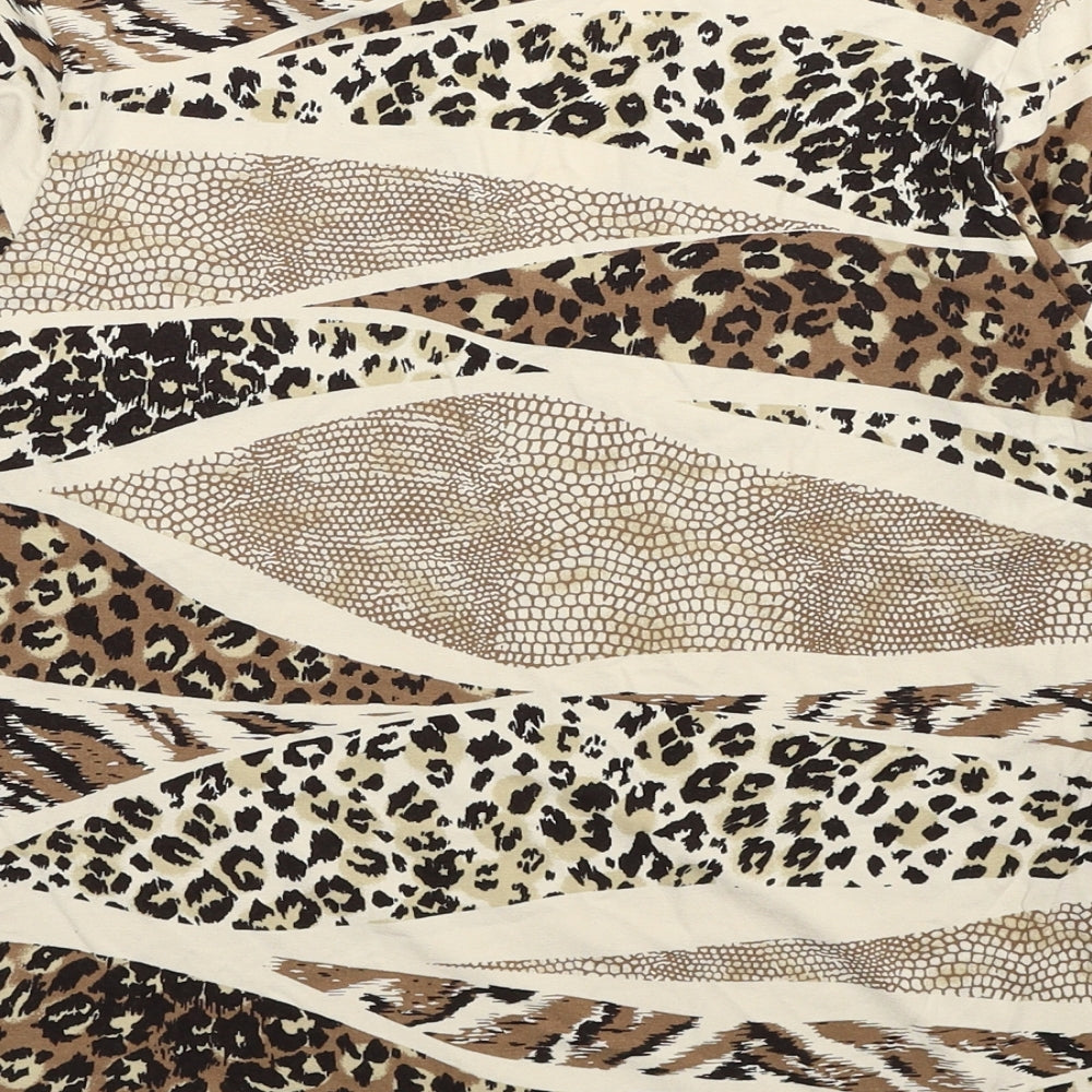 Marks and Spencer Womens Beige Animal Print Viscose Basic Blouse Size 14 V-Neck - Leopard Print