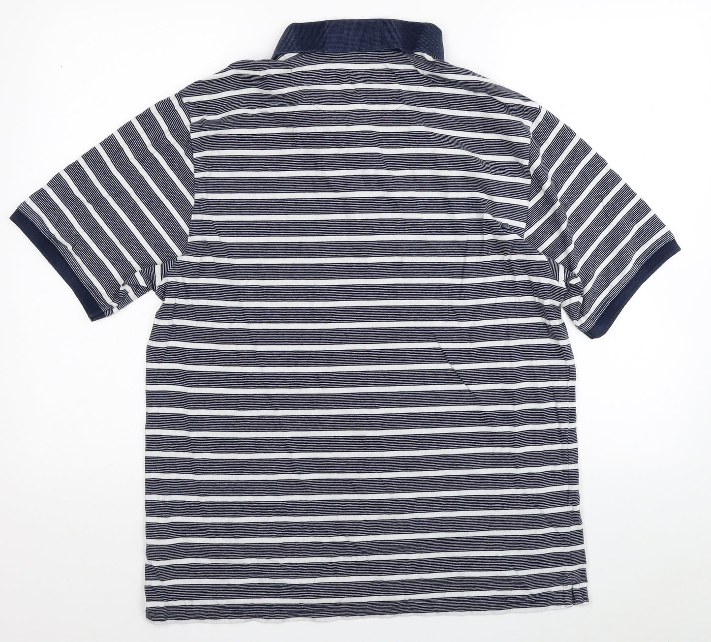 Marks and Spencer Mens Blue Striped Cotton Polo Size L Collared Pullover