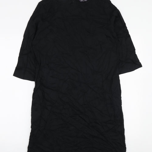 Marks and Spencer Womens Black Viscose A-Line Size 8 Boat Neck Button