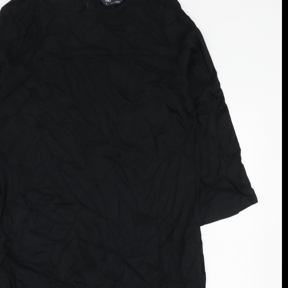 Marks and Spencer Womens Black Viscose A-Line Size 8 Boat Neck Button