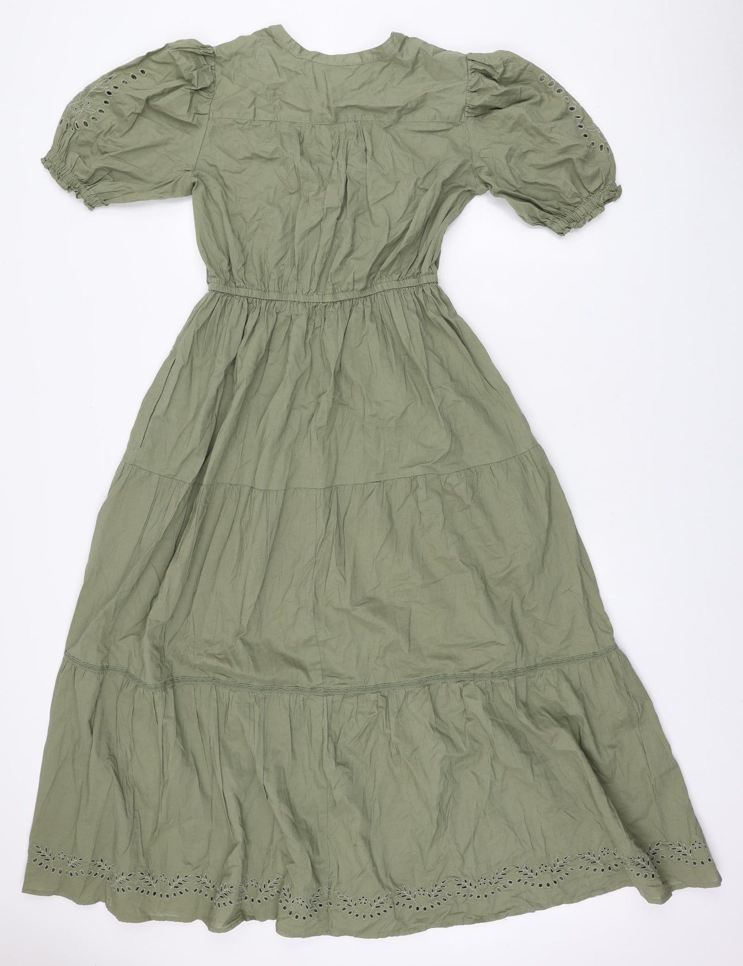 Marks and Spencer Womens Green 100% Cotton A-Line Size 8 V-Neck Tie