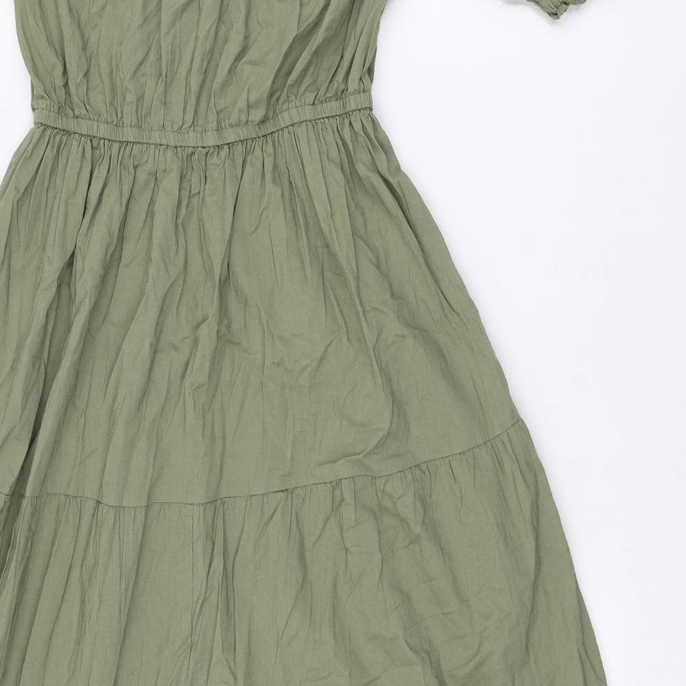 Marks and Spencer Womens Green 100% Cotton A-Line Size 8 V-Neck Tie