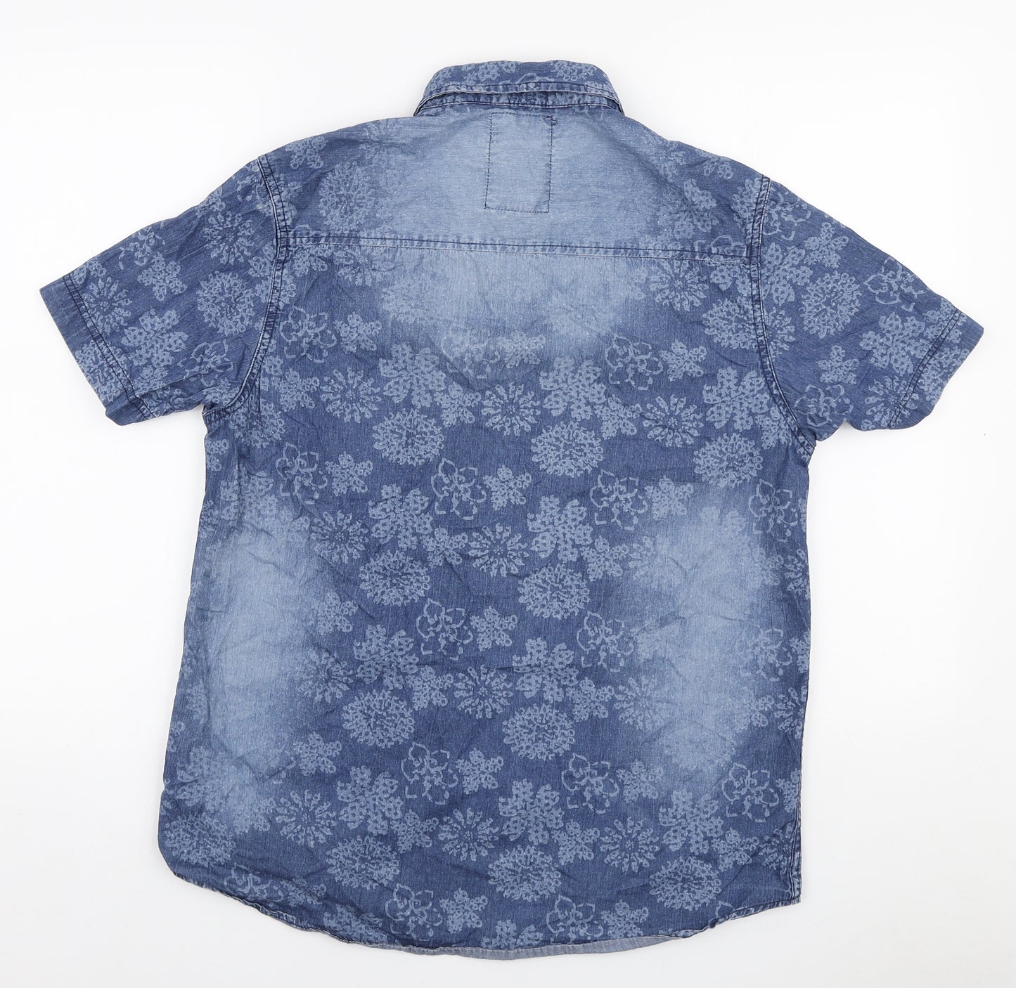 SoulCal&Co Mens Blue Floral Cotton Button-Up Size M Collared Button