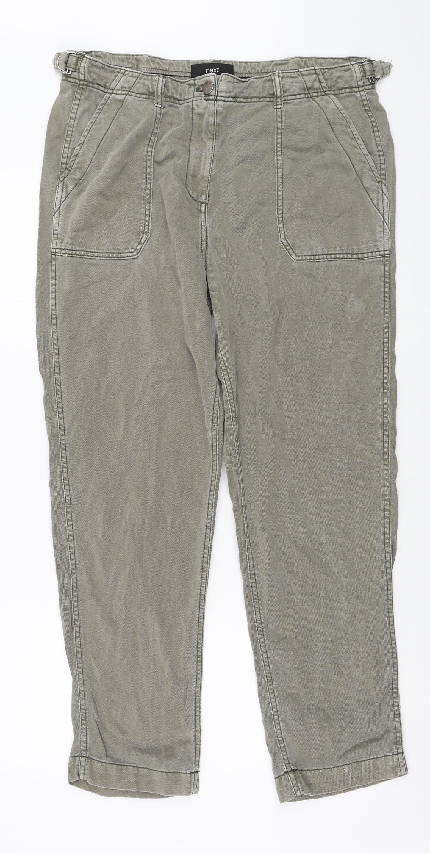 NEXT Womens Green Cotton Tapered Jeans Size 14 L28 in Regular Zip