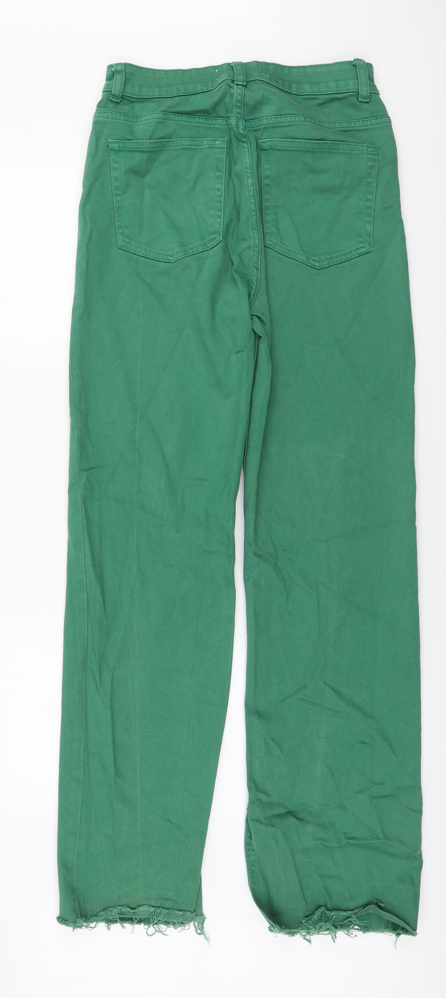 Primark Womens Green Cotton Straight Jeans Size 10 L31 in Regular Zip - Distressed hem