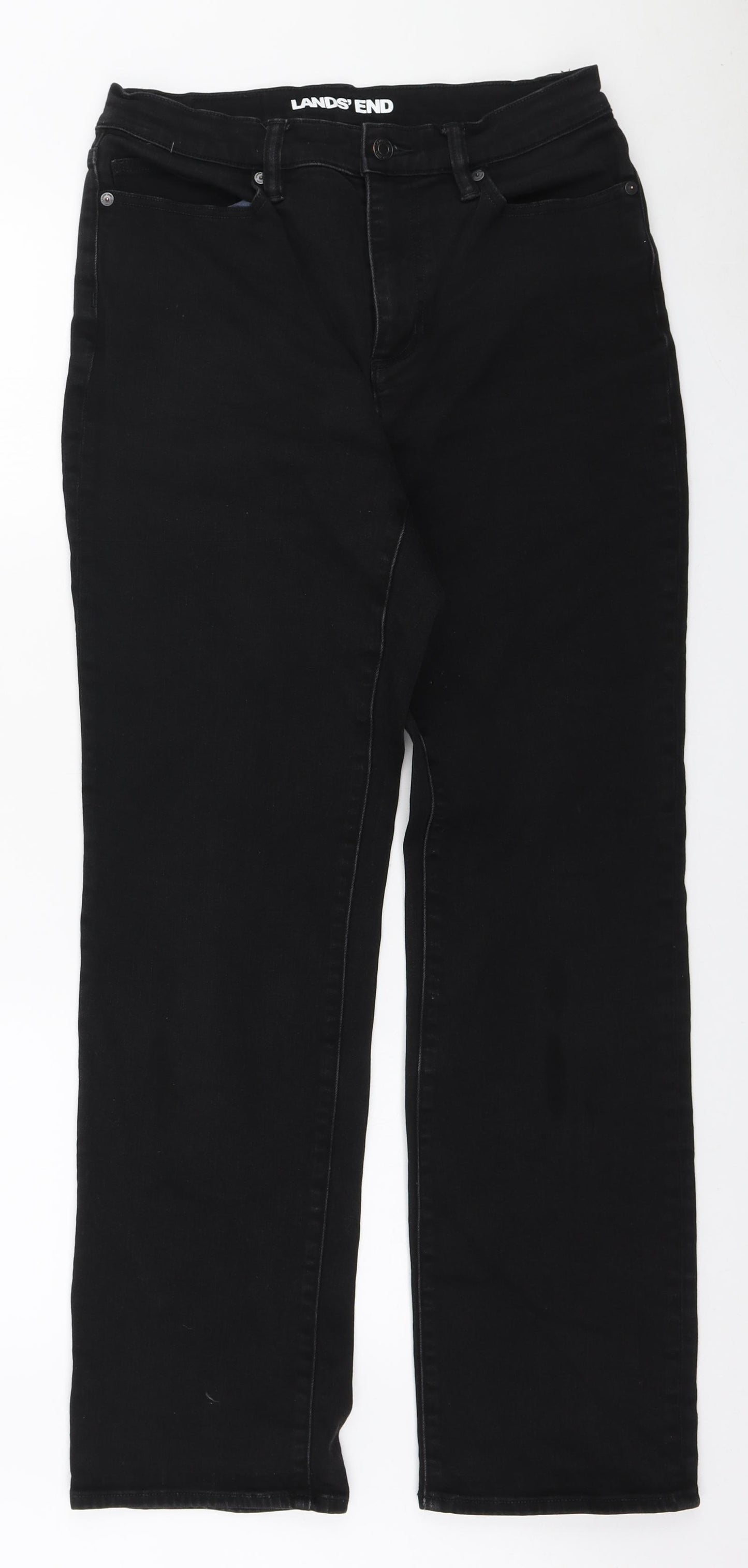 Lands' End Womens Black Polyester Straight Jeans Size 8 L30 in Regular Zip