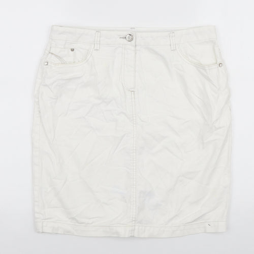 Autograph Womens White Cotton Straight & Pencil Skirt Size 12 Zip
