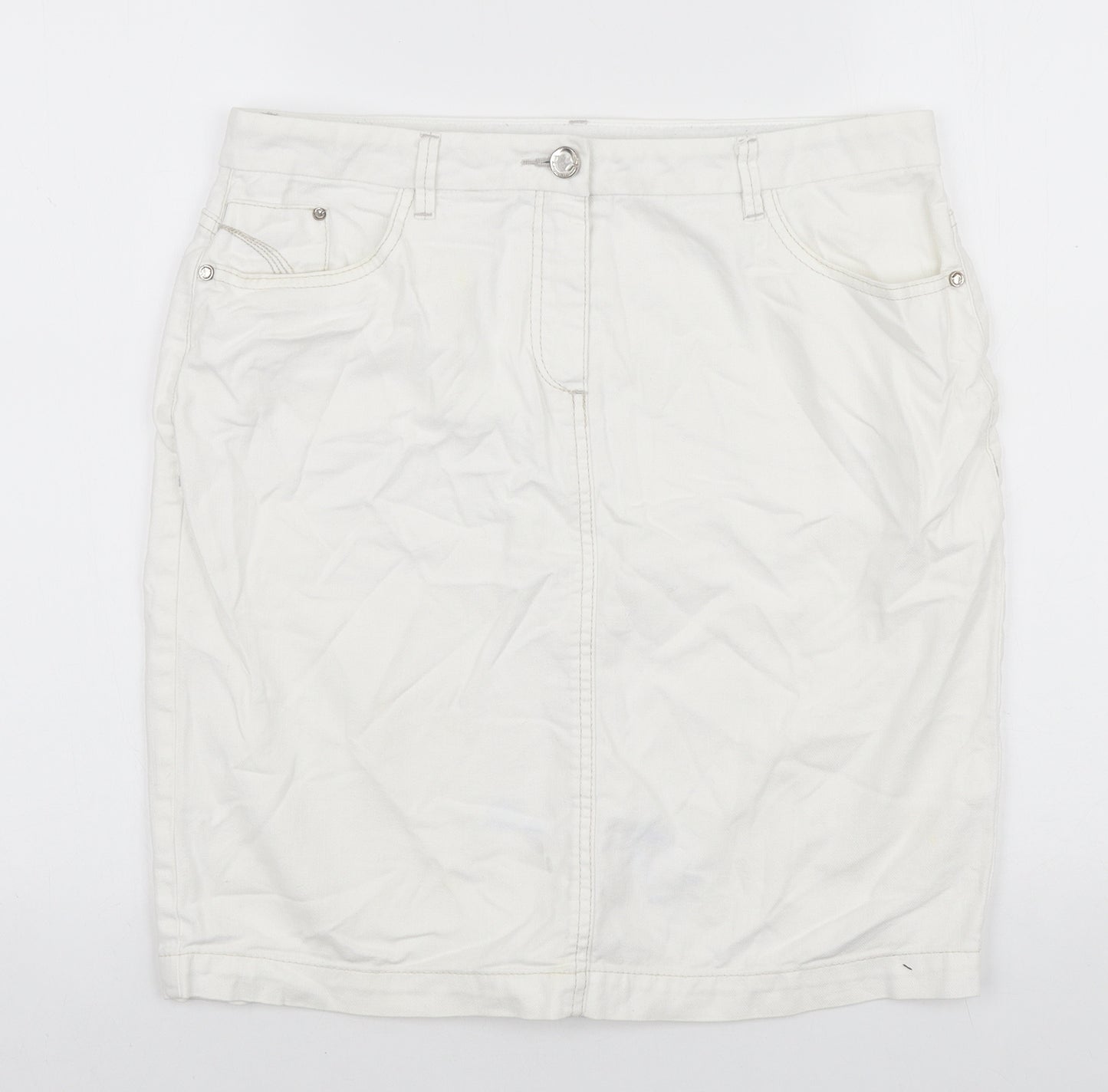 Autograph Womens White Cotton Straight & Pencil Skirt Size 12 Zip