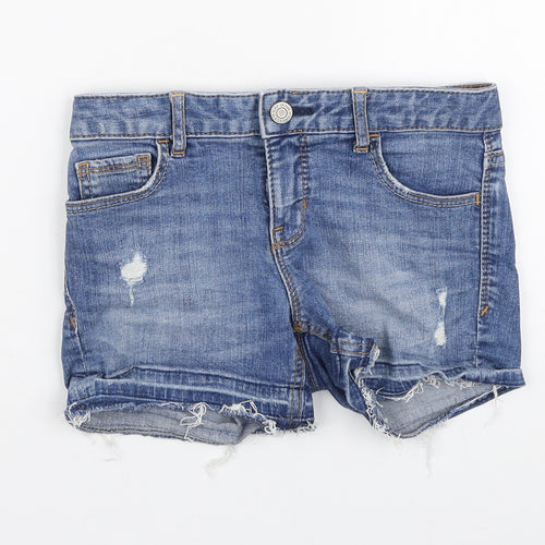 Gap Girls Blue Cotton Hot Pants Shorts Size 8 Years Regular Zip - Distressed hem