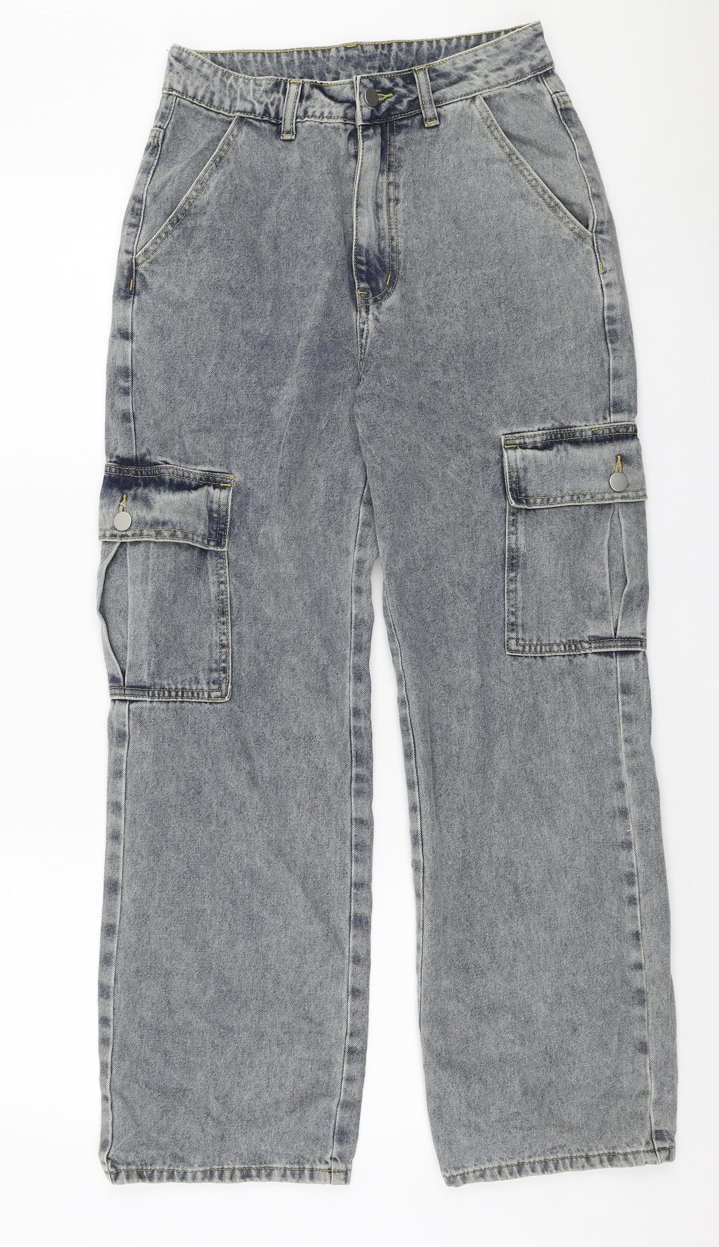 Cider Womens Blue Cotton Wide-Leg Jeans Size S L27 in Regular Zip - Cargo style