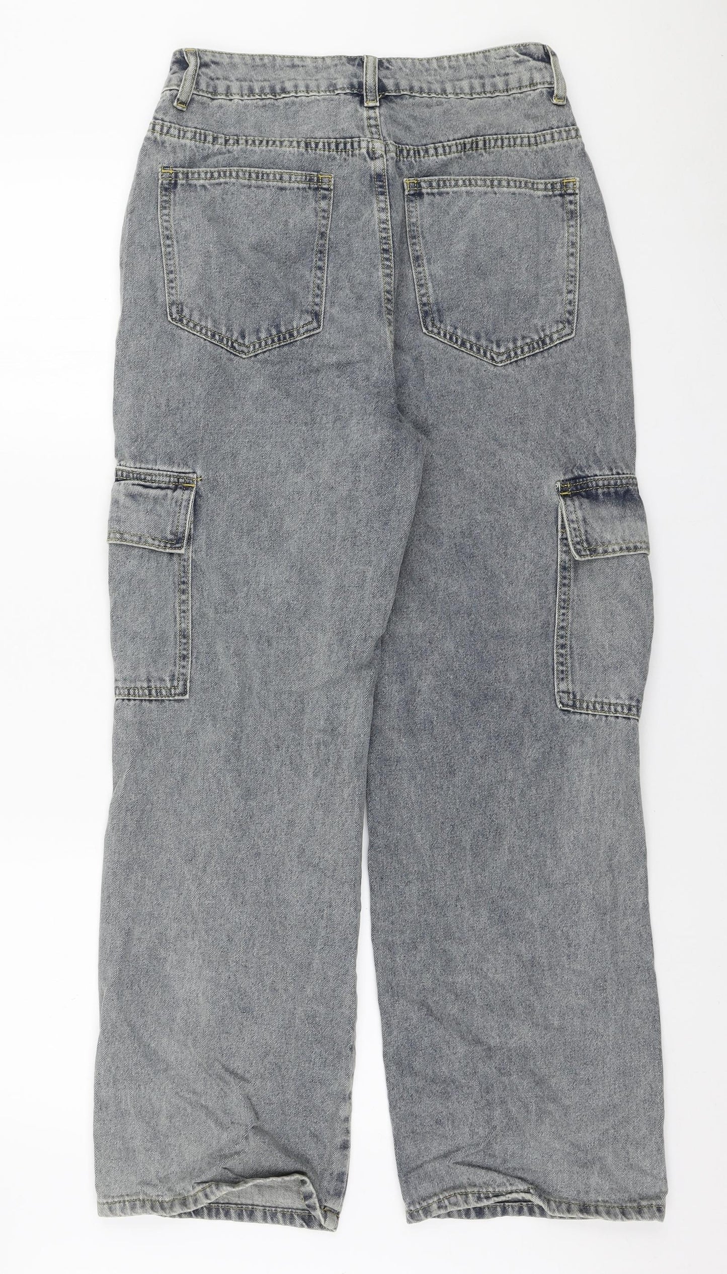 Cider Womens Blue Cotton Wide-Leg Jeans Size S L27 in Regular Zip - Cargo style