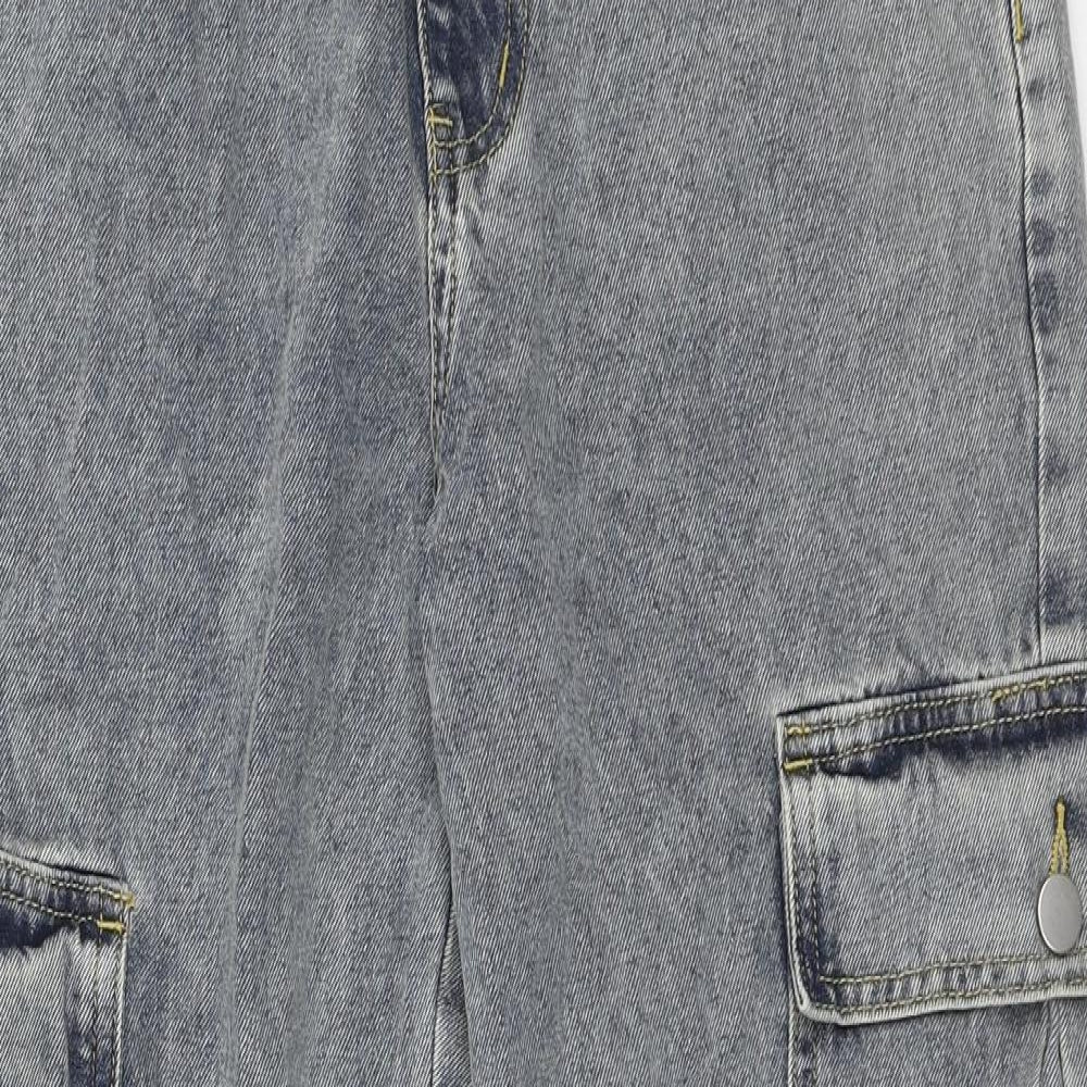 Cider Womens Blue Cotton Wide-Leg Jeans Size S L27 in Regular Zip - Cargo style