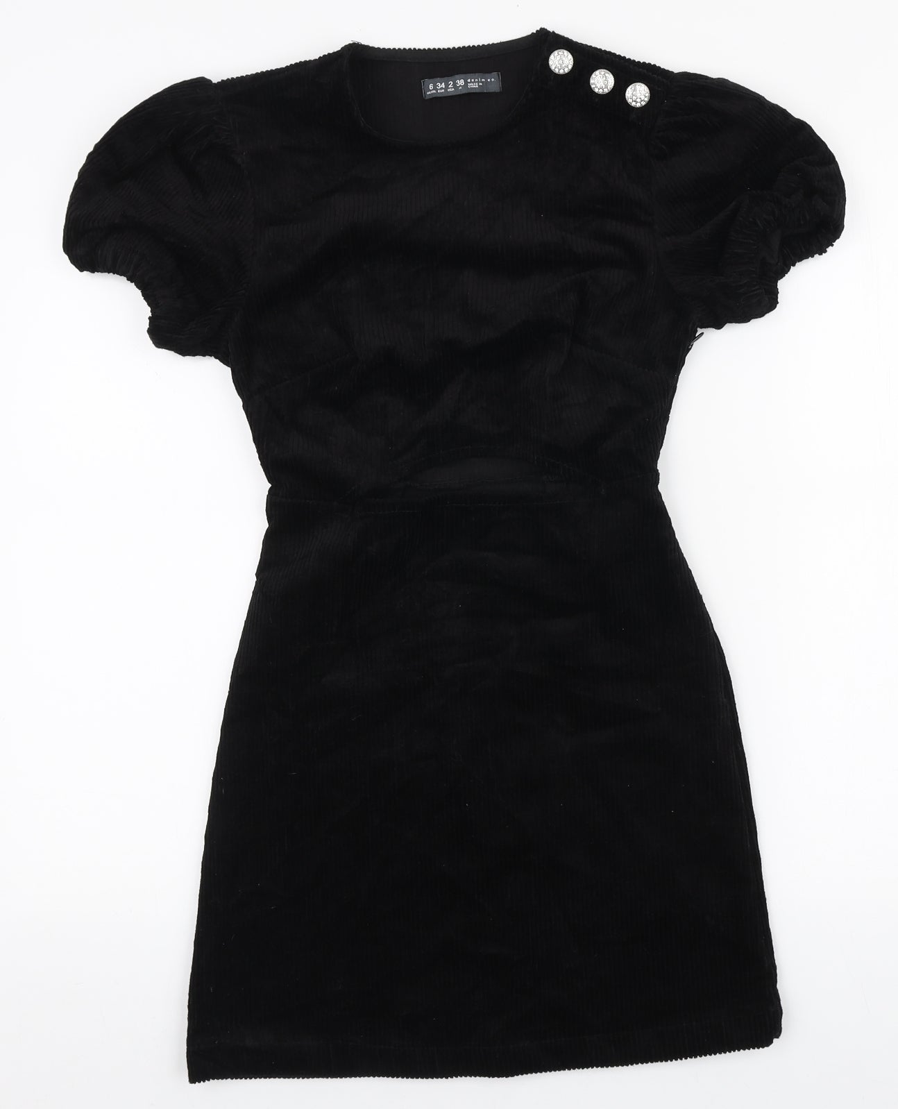 Denim & Co. Womens Black Cotton A-Line Size 6 Round Neck Zip