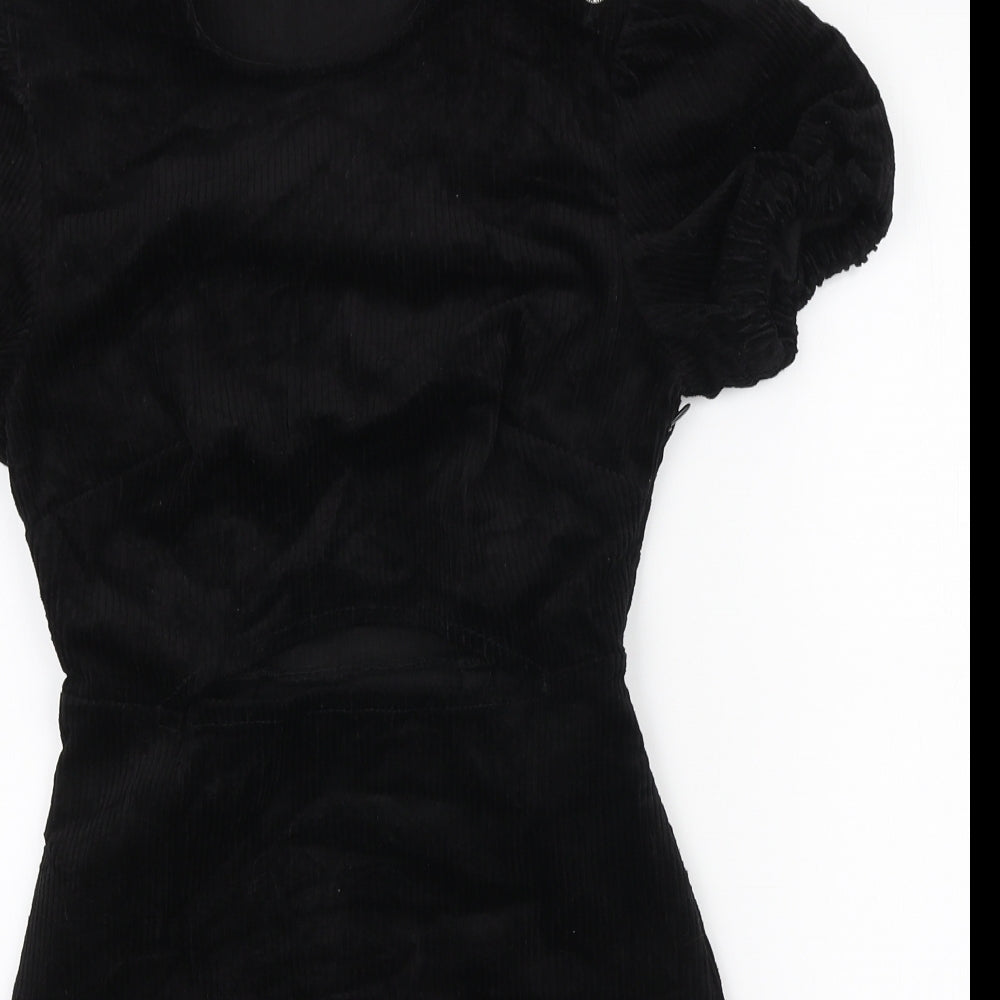 Denim & Co. Womens Black Cotton A-Line Size 6 Round Neck Zip