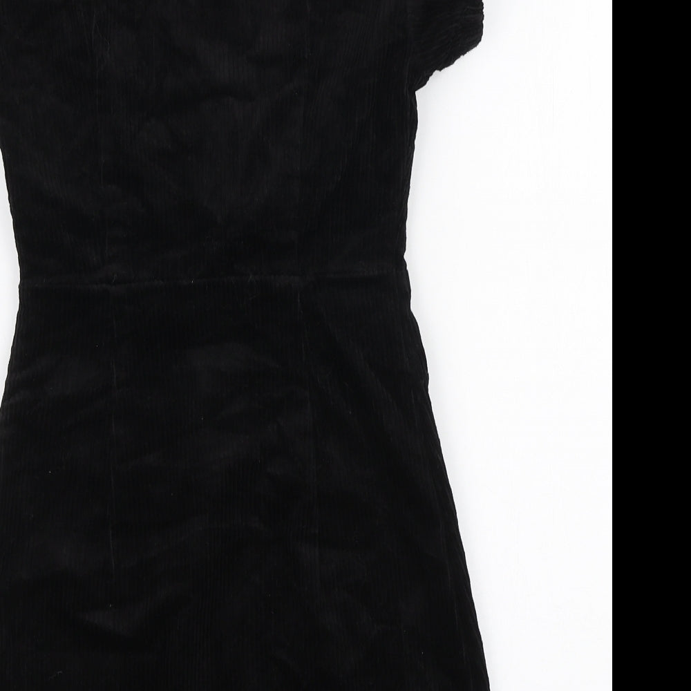 Denim & Co. Womens Black Cotton A-Line Size 6 Round Neck Zip