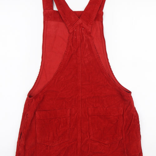 BDG Womens Red Cotton Pinafore/Dungaree Dress Size S Square Neck Pullover
