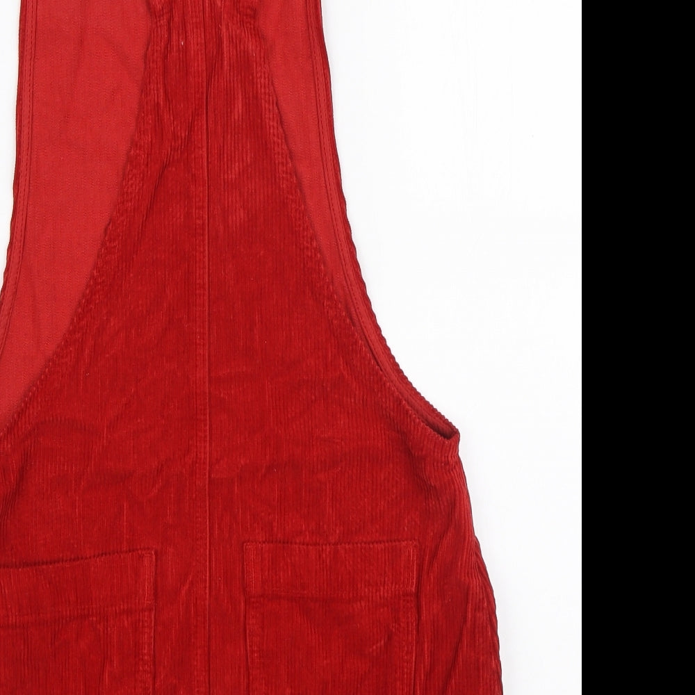 BDG Womens Red Cotton Pinafore/Dungaree Dress Size S Square Neck Pullover