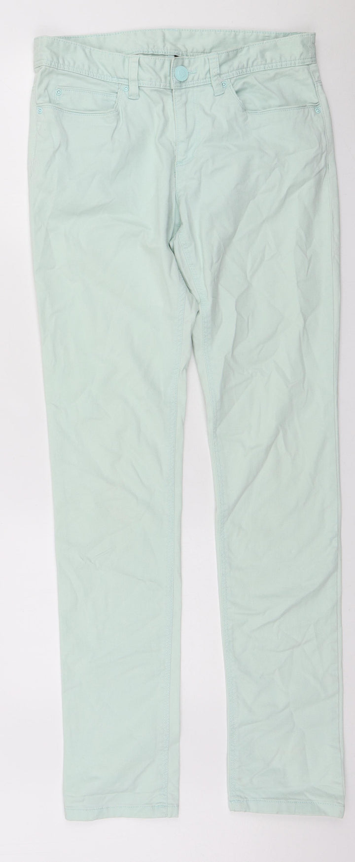 H&M Womens Green Cotton Skinny Jeans Size 8 L31 in Regular Zip