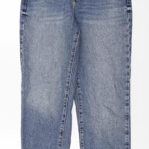 New Look Womens Blue Cotton Straight Jeans Size 10 L27 in Regular Zip - Distressed hem